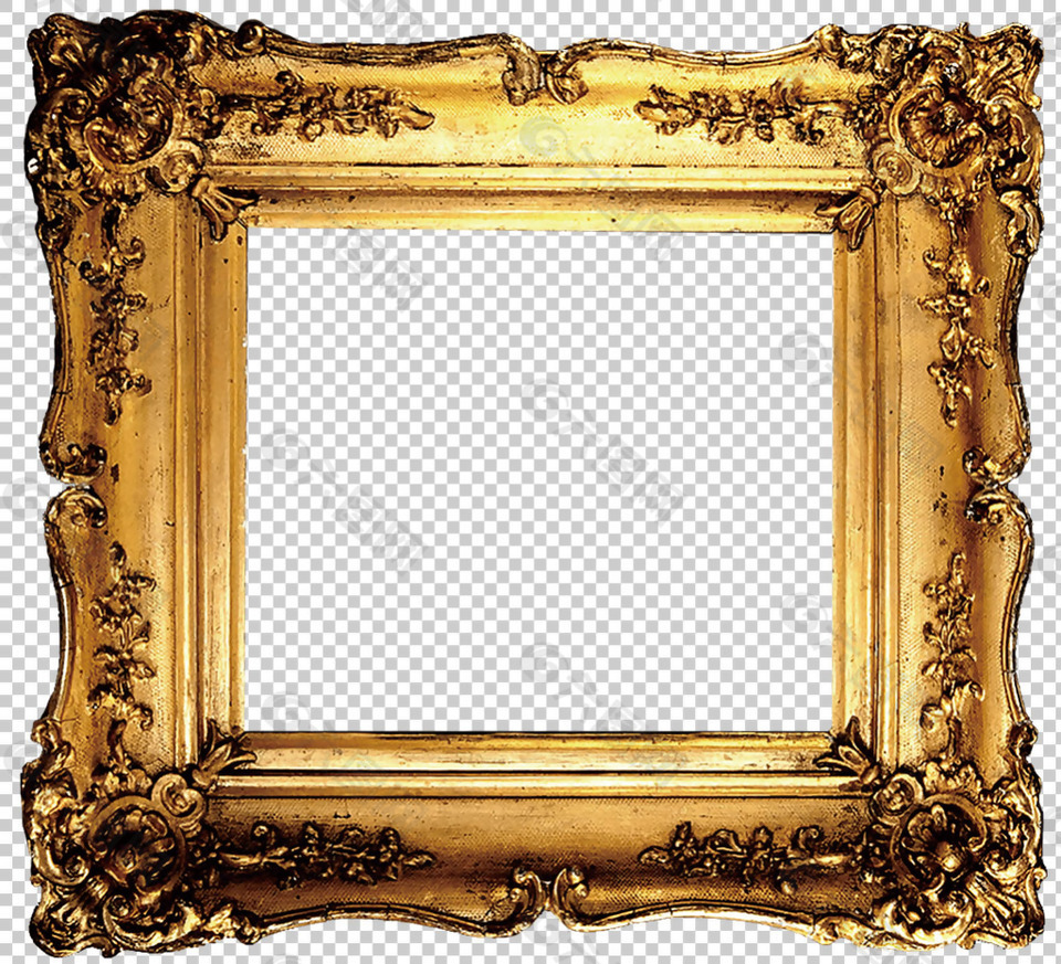 金色欧式花边相框免抠png透明图层素材