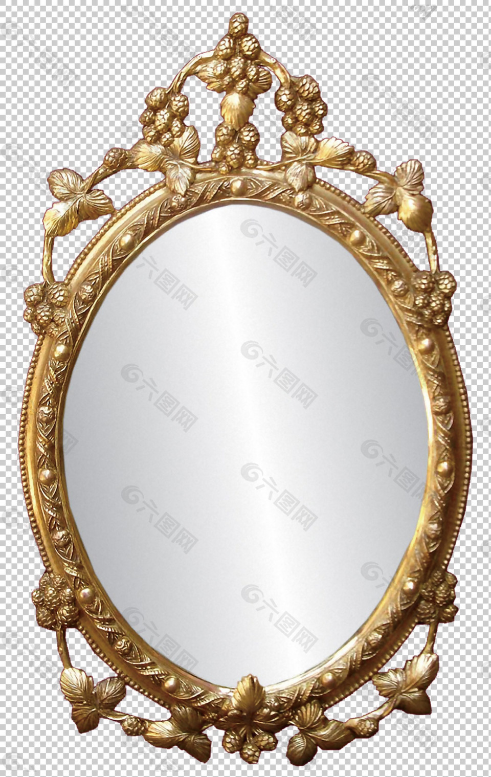 金色边框椭圆镜子免抠png透明图层素材