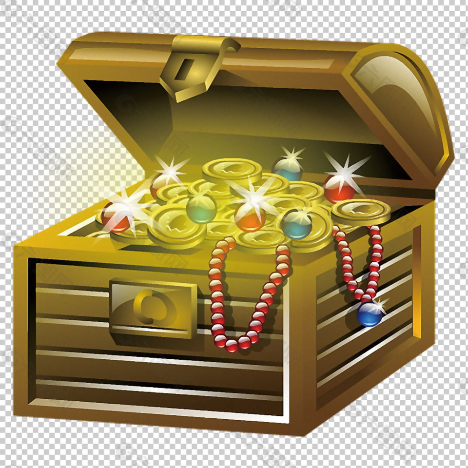 闪亮的金银财宝箱子免抠png透明图层素材