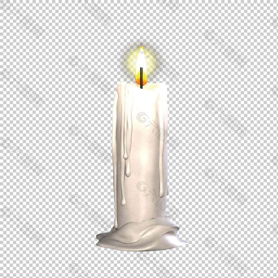 白色点燃的蜡烛免抠png透明图层素材