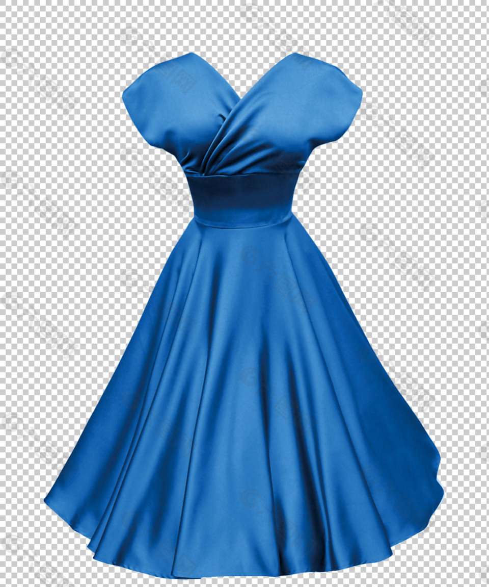 蓝色褶子连衣裙免抠png透明图层素材