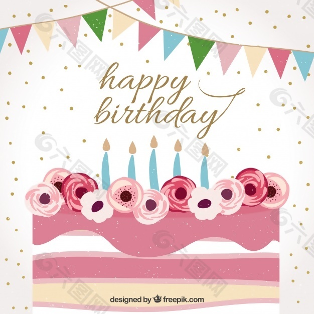 生日快乐背景与漂亮的老式蛋糕