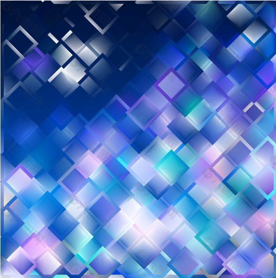 蓝紫色几何正方形海报背景模板