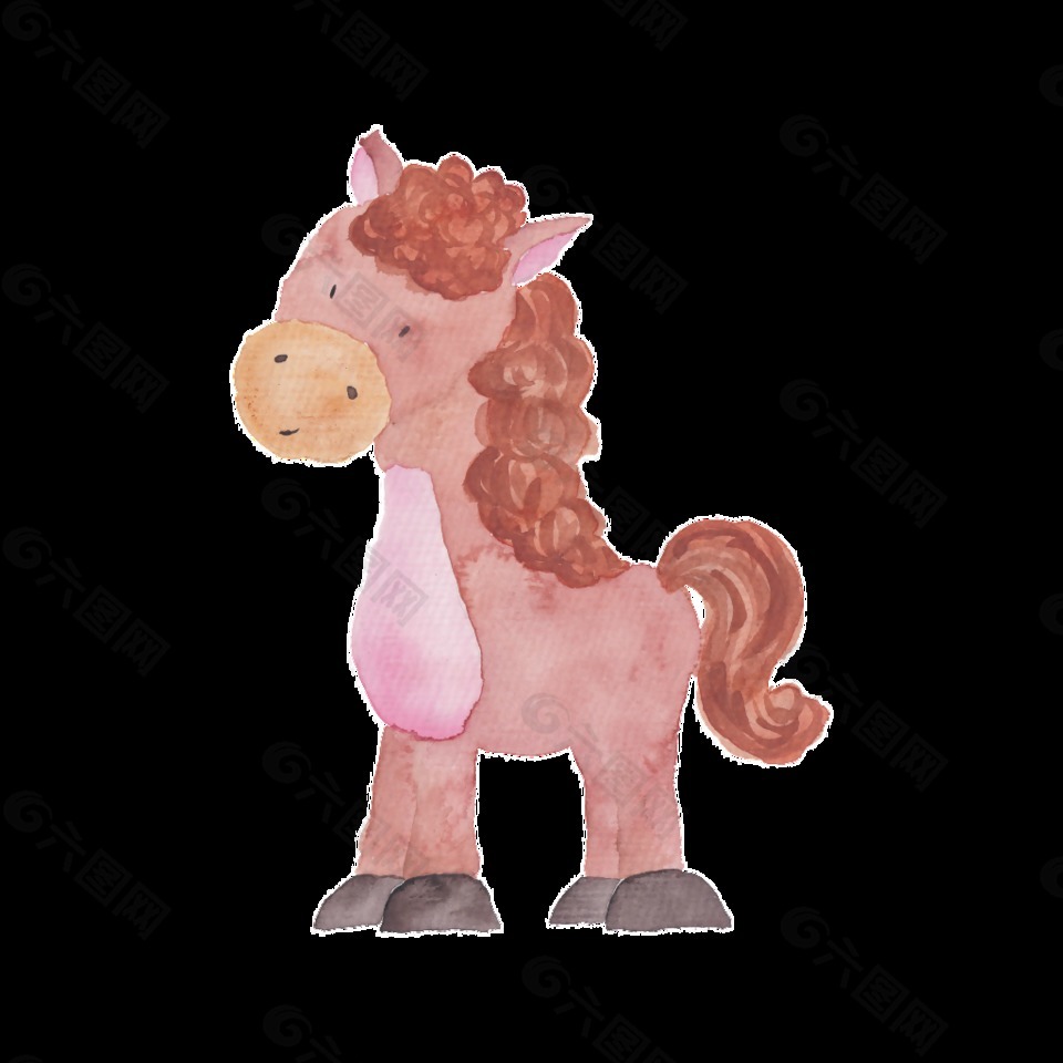 粉色手绘小马可爱动物透明素材