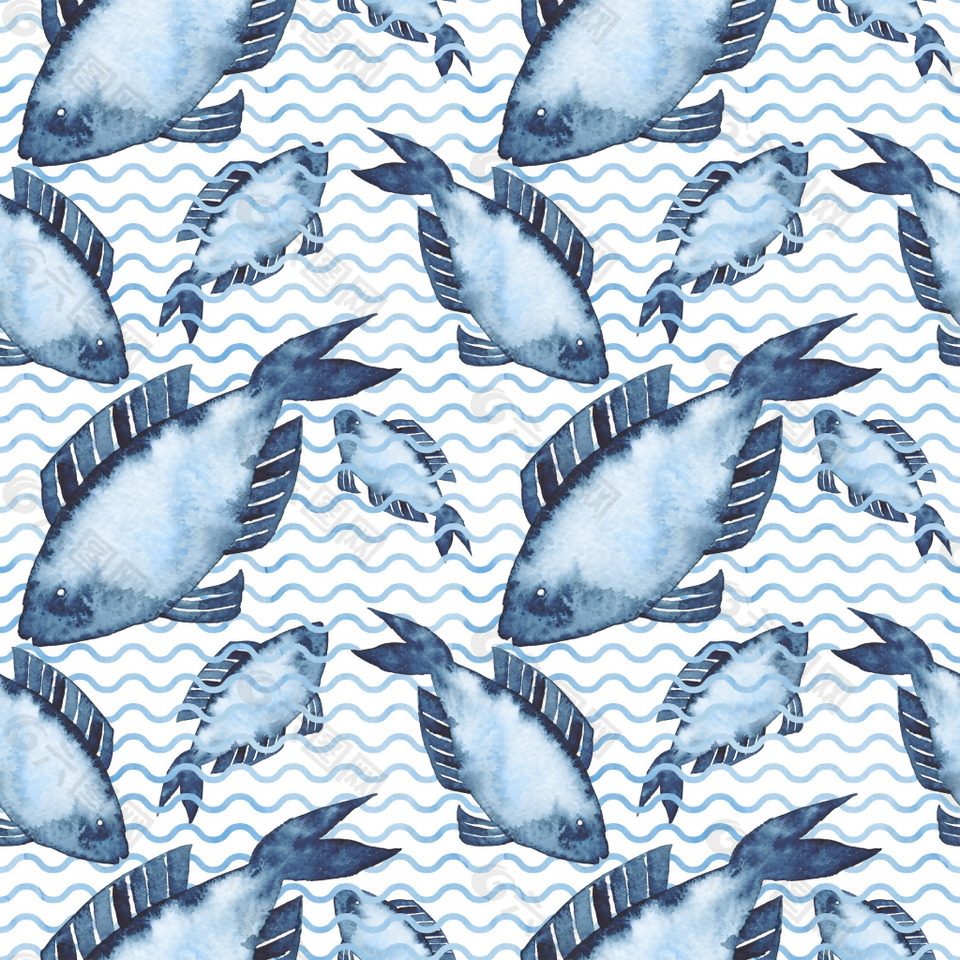 海鱼水彩背景素材