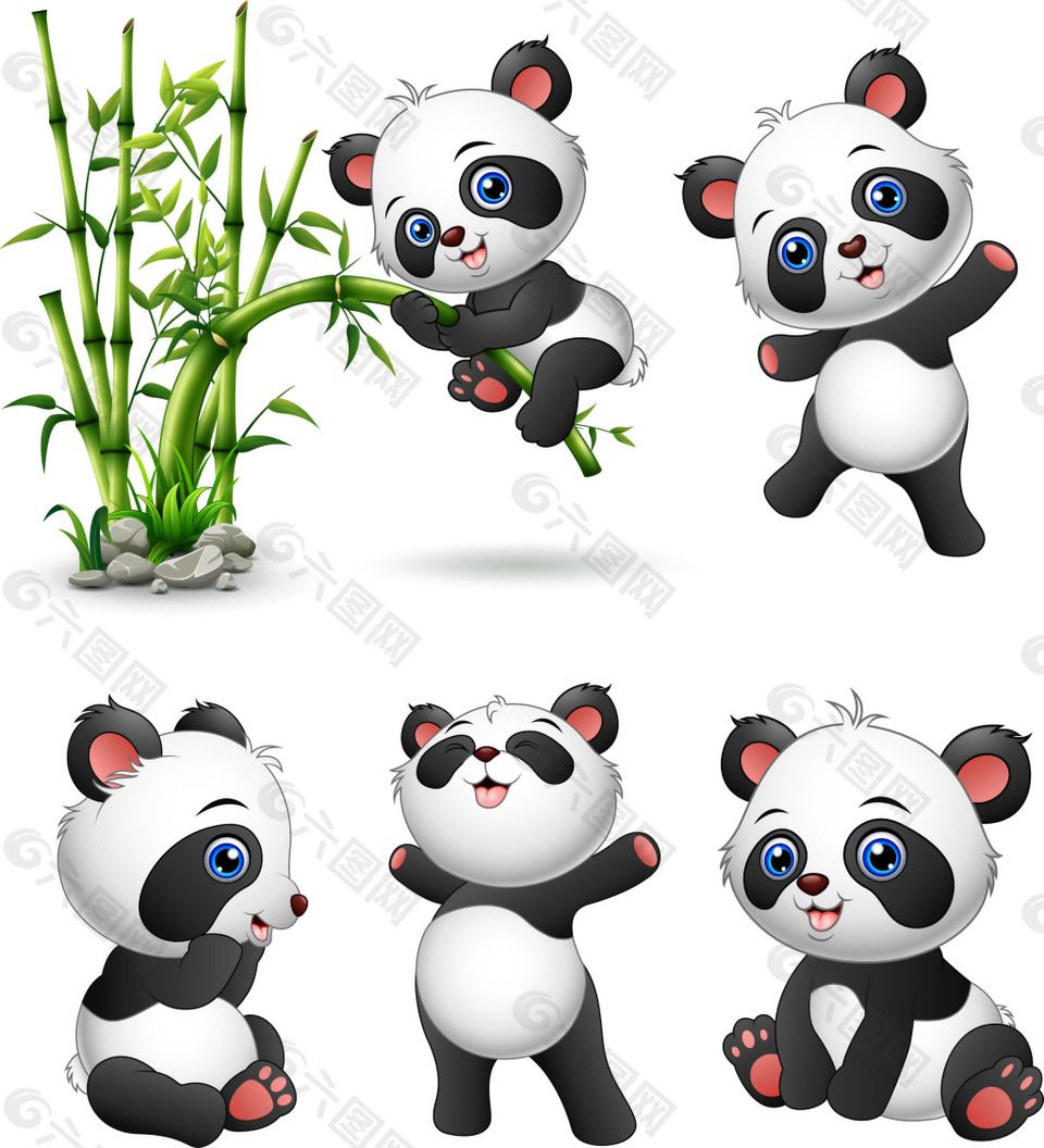 可爱的大熊猫和竹子插画