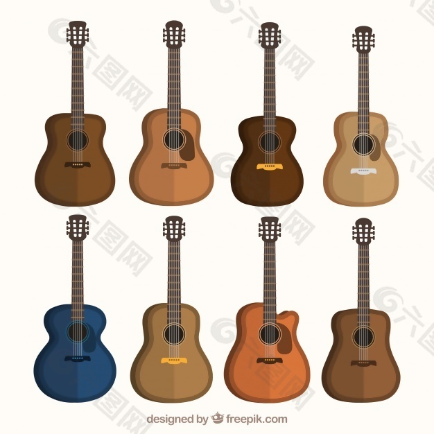 平板设计中的声学吉他品种