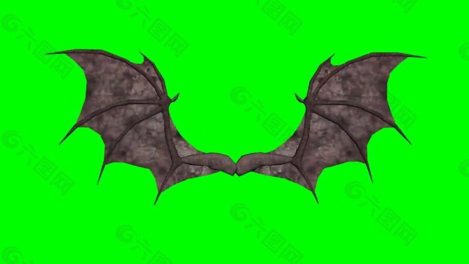 绿幕布可抠像的单只蝙蝠飞行素材