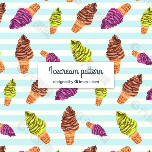 水彩冰淇淋图案背景