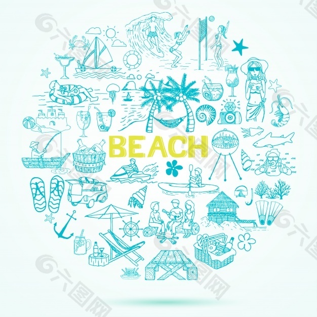 手绘海滩元素背景