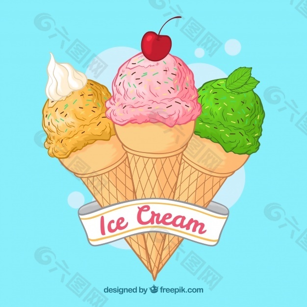 冰淇淋背景手绘的晶片