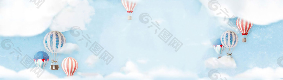 小清新蓝天热气球背景