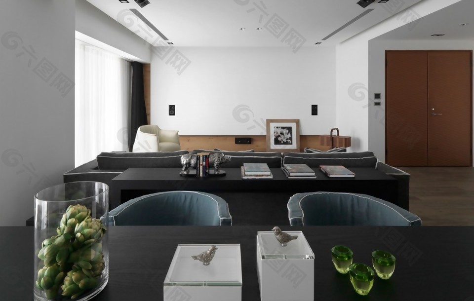 现代简约客厅玻璃盆栽室内装修装修效果图