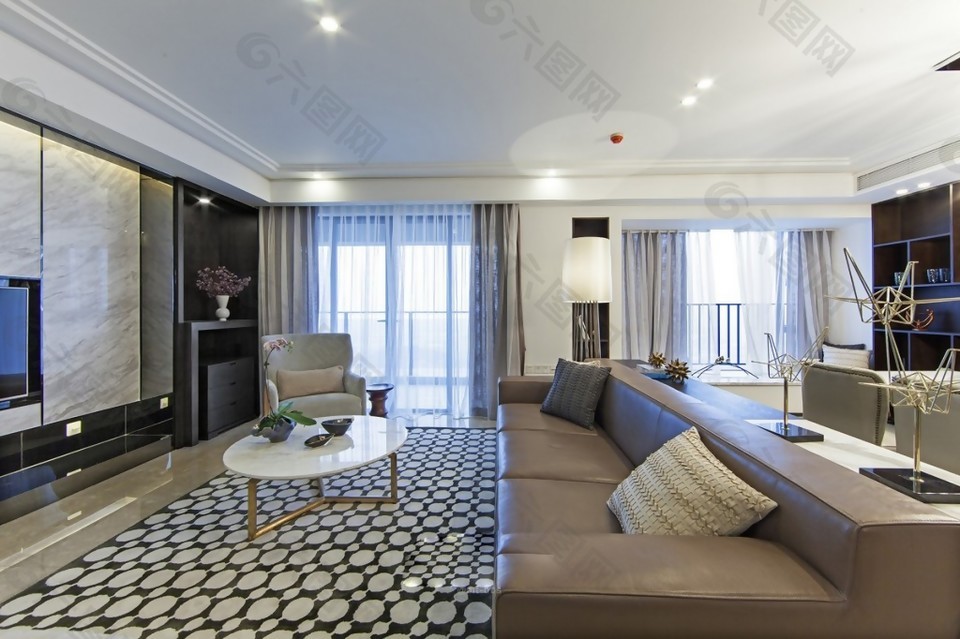 现代客厅密集斑点地毯室内装修效果图