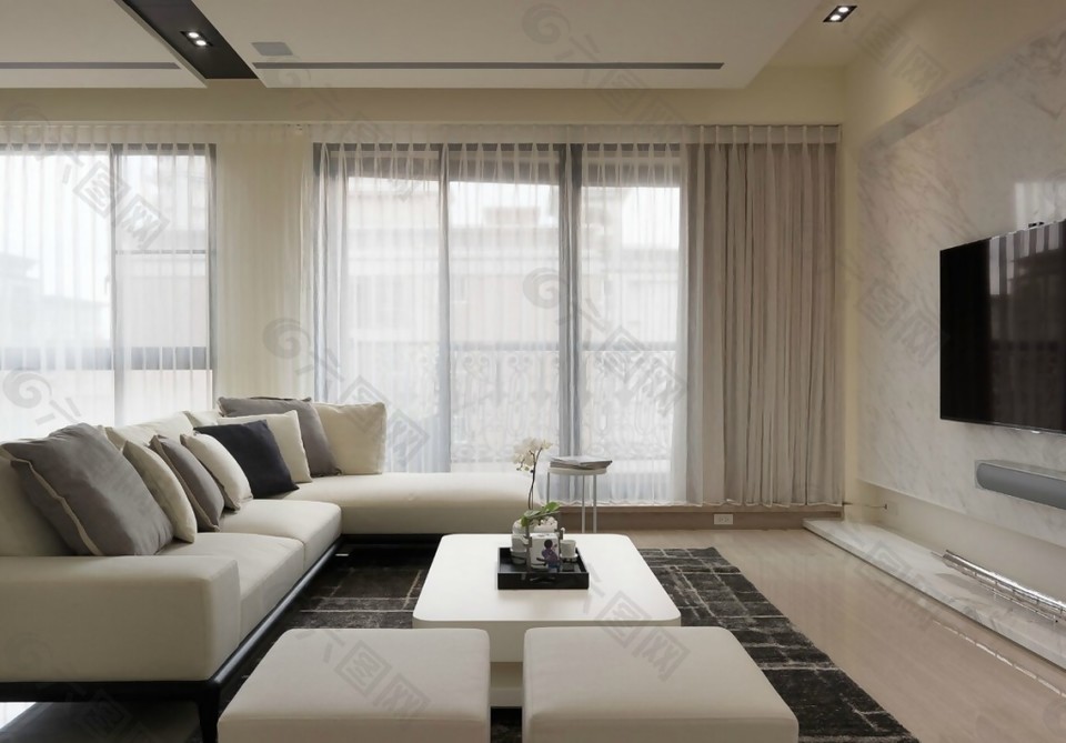 日式简约风格格子地毯室内装修效果图