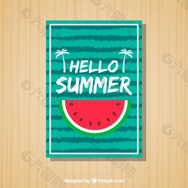带西瓜的条纹夏季卡片
