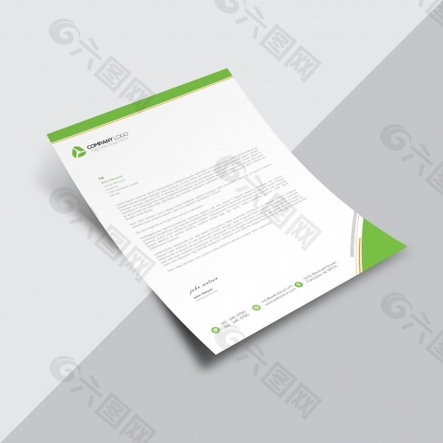 白色的商务文件与优雅的绿色细节