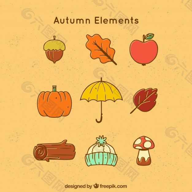 简单风格的典型秋天元素