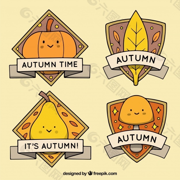 快乐包装的手绘秋季徽章