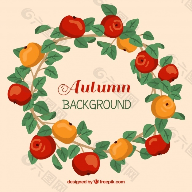 秋天的树叶和苹果的框架
