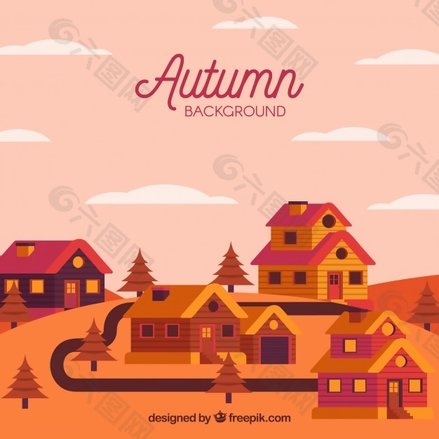 秋天的可爱村庄