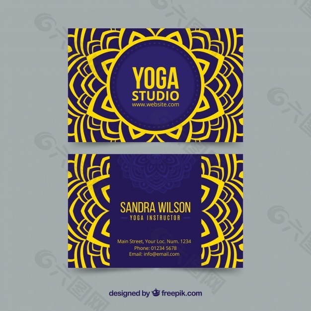 瑜伽工作室卡片与曼荼罗