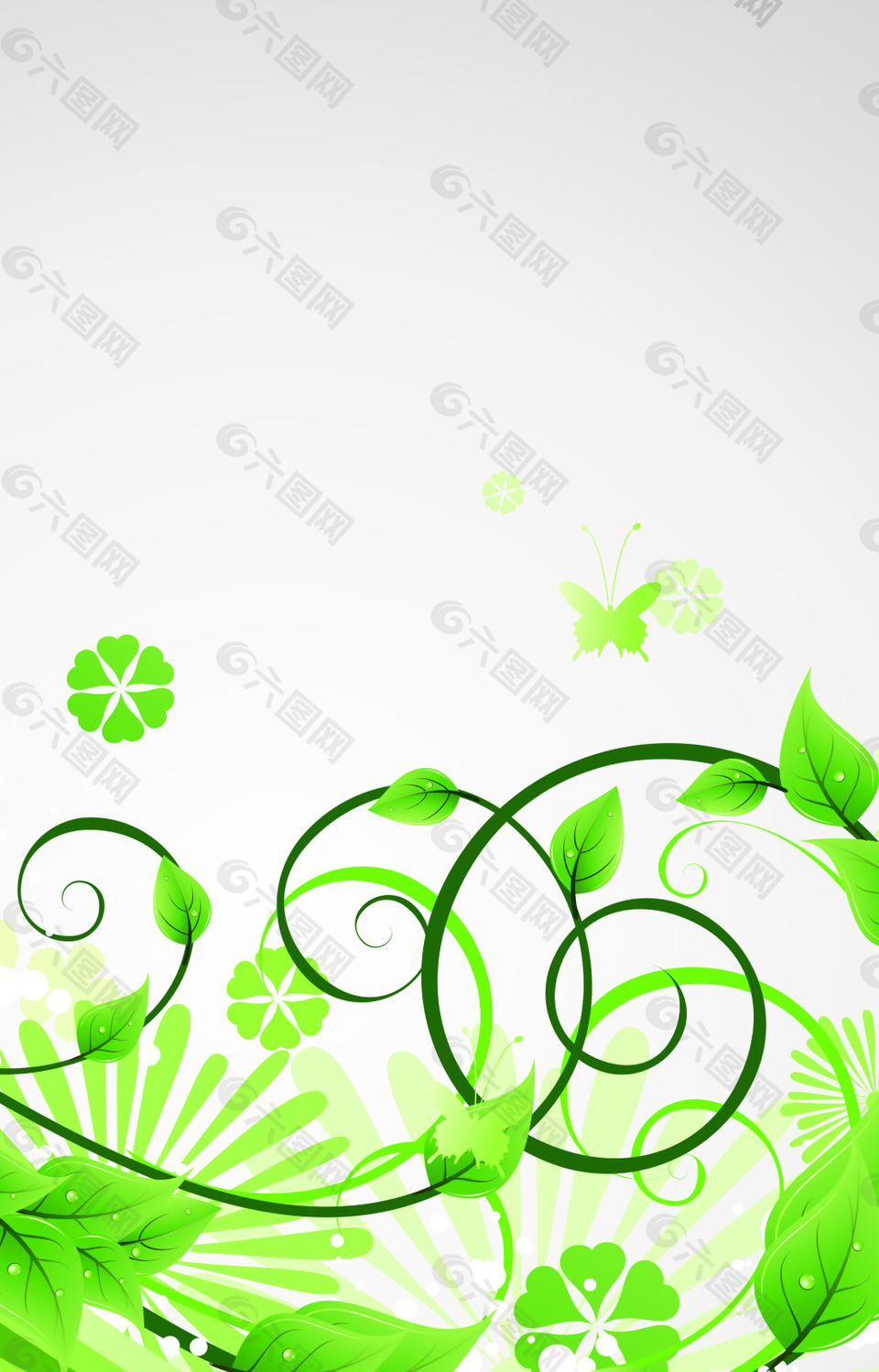 绿色花朵和绿叶背景素材