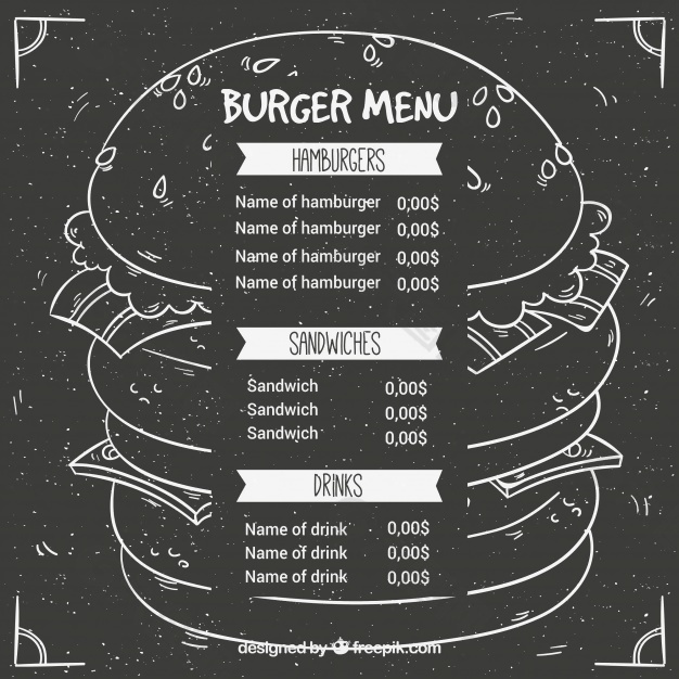 汉堡菜单对复古风格的黑板