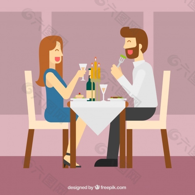现代夫妻在优雅的餐厅吃晚饭