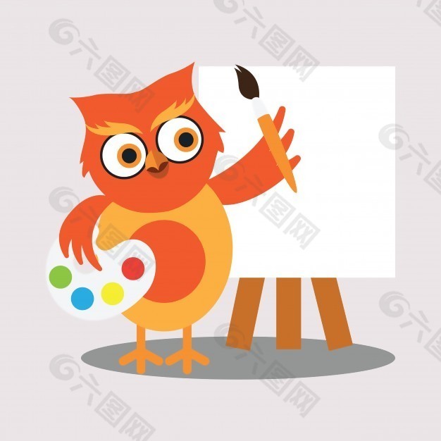 可爱的猫头鹰卡通人物画家