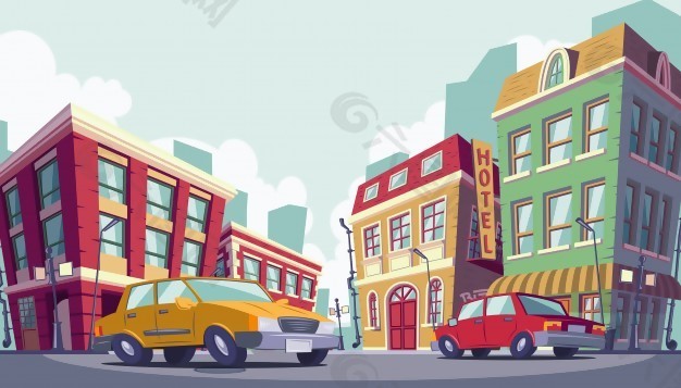 对历史城区矢量卡通插画