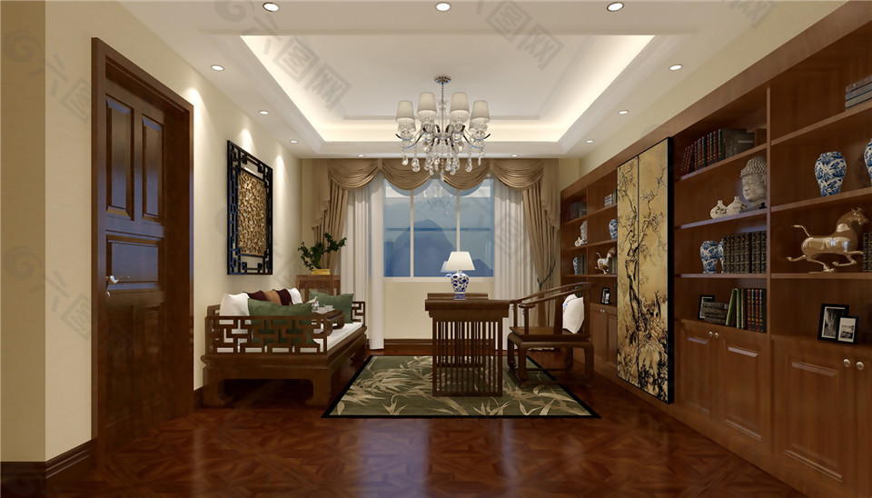 中式风格古典风格书房室内装修效果图