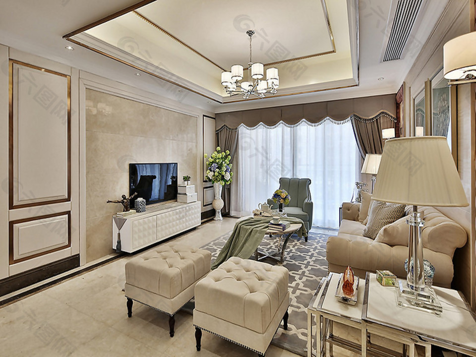两室两厅欧式米色系列客厅装修效果图