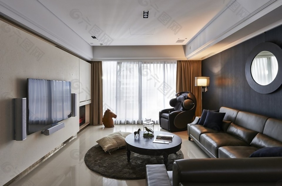 中式轻奢客厅装修电视背景墙效果图