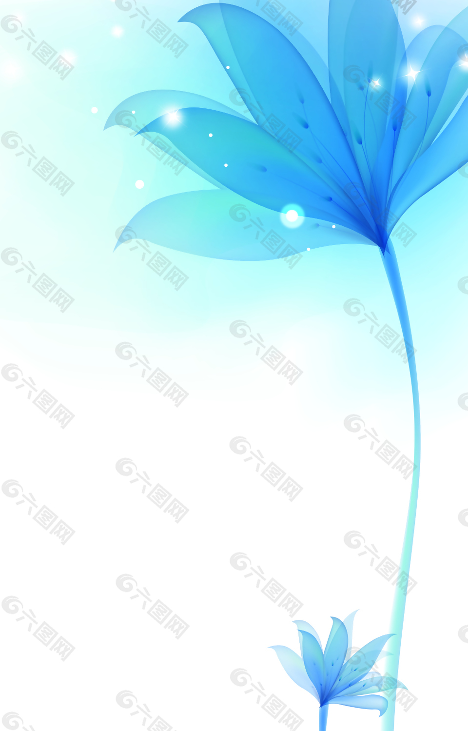 蓝色花朵下的光点背景素材