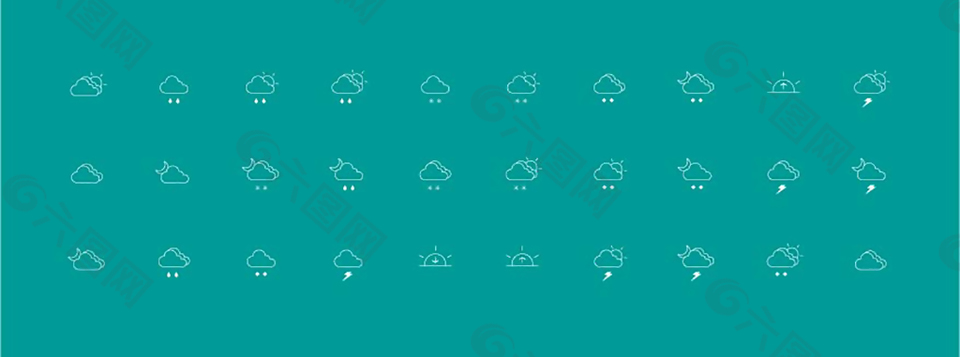 白色线条矢量天气控件icon图标