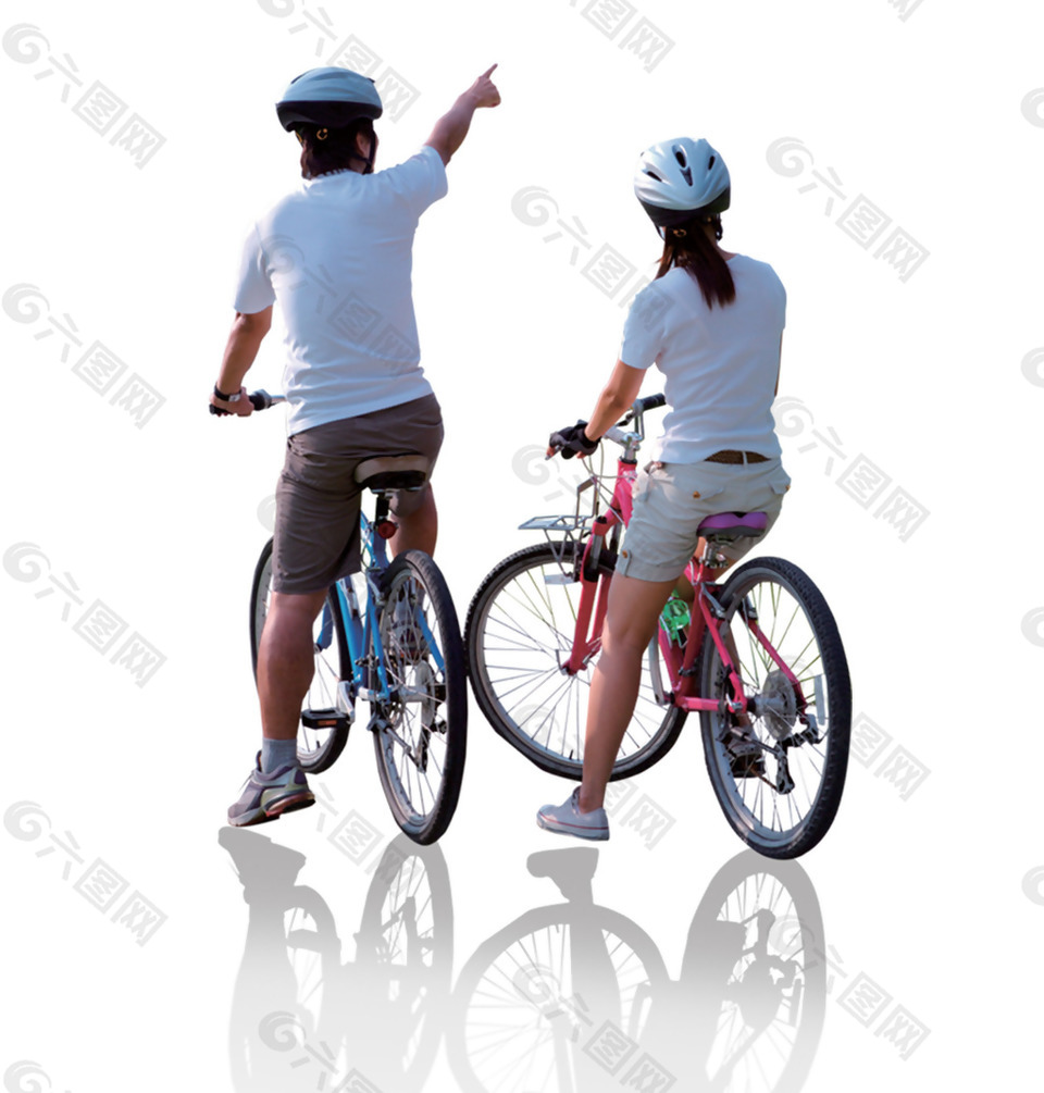 两个骑单车的青年png元素素材