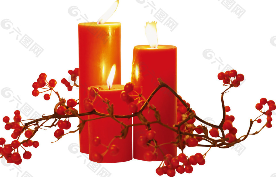红色蜡烛红梅png元素素材
