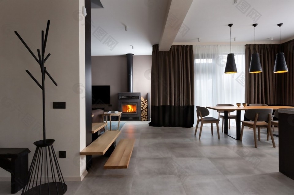 北欧极简风格客厅木制装饰品室内装修效果图