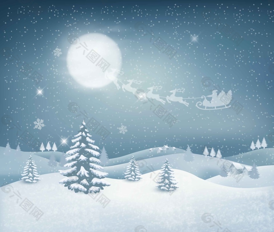 冬季夜晚美丽的风景插画