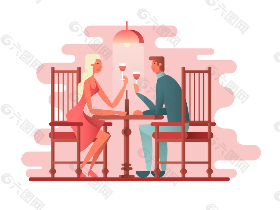 扁平时尚约会的人物