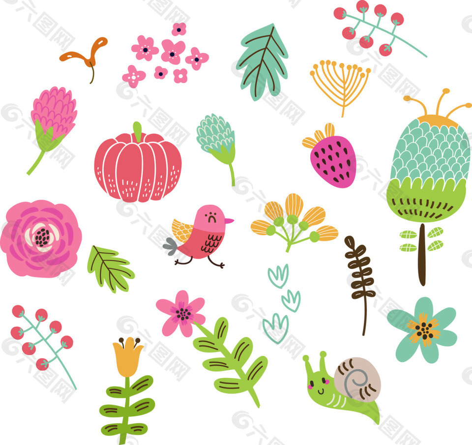 植物花卉卡通插画矢量素材设计元素素材免费下载 图片编号 六图网