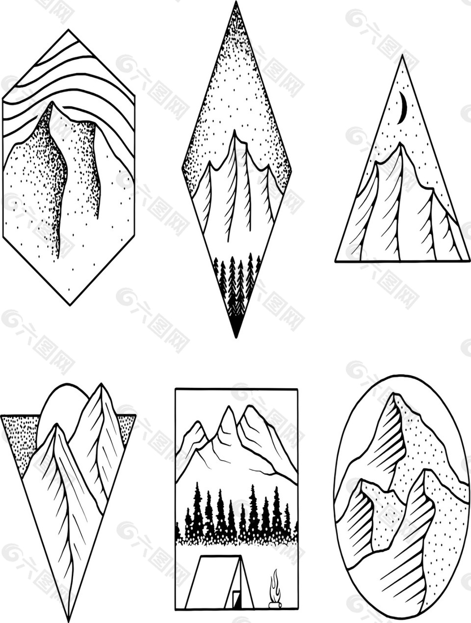 手绘文艺几何山矢量素材设计元素素材免费下载 图片编号 六图网