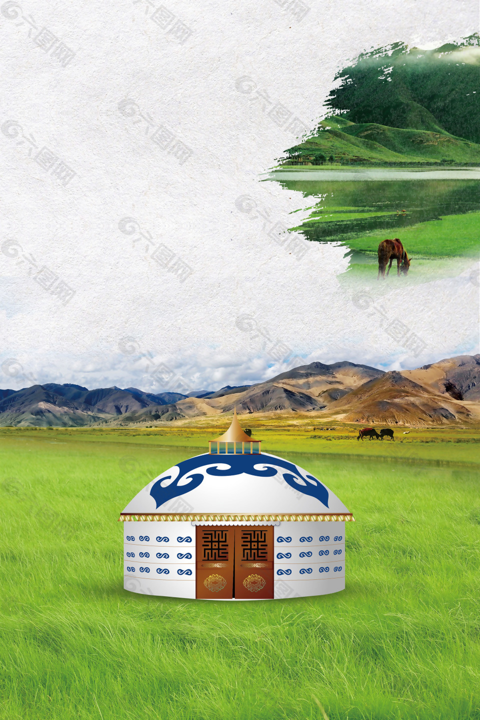小清新草原蒙古包背景