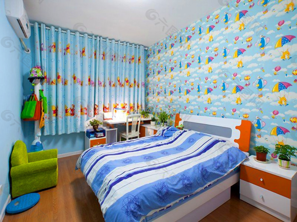 70平米两室一厅儿童卧室壁纸装修图