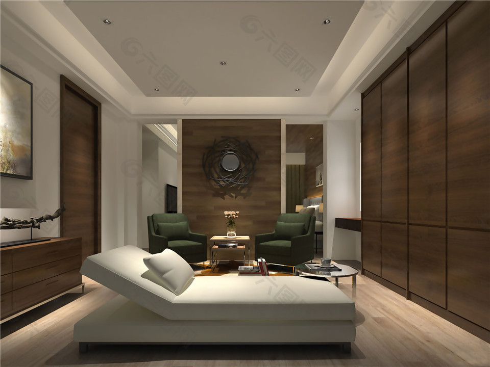 现代时尚深绿色亮面沙发客厅室内装修效果图