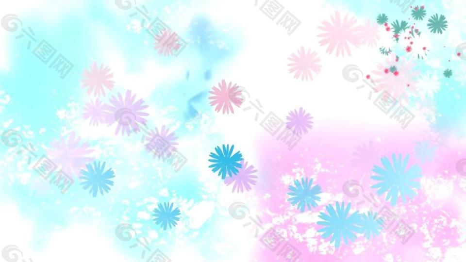 粉蓝植物花纹墨滴混合视频素材