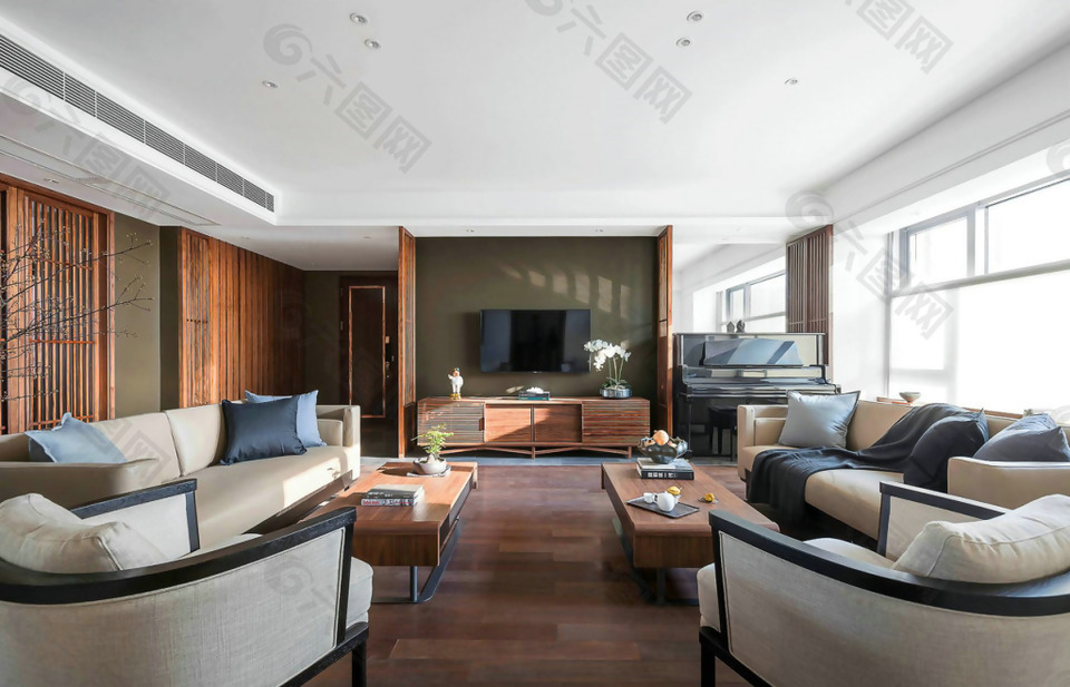 300平米大户型复古实木客厅设计效果图