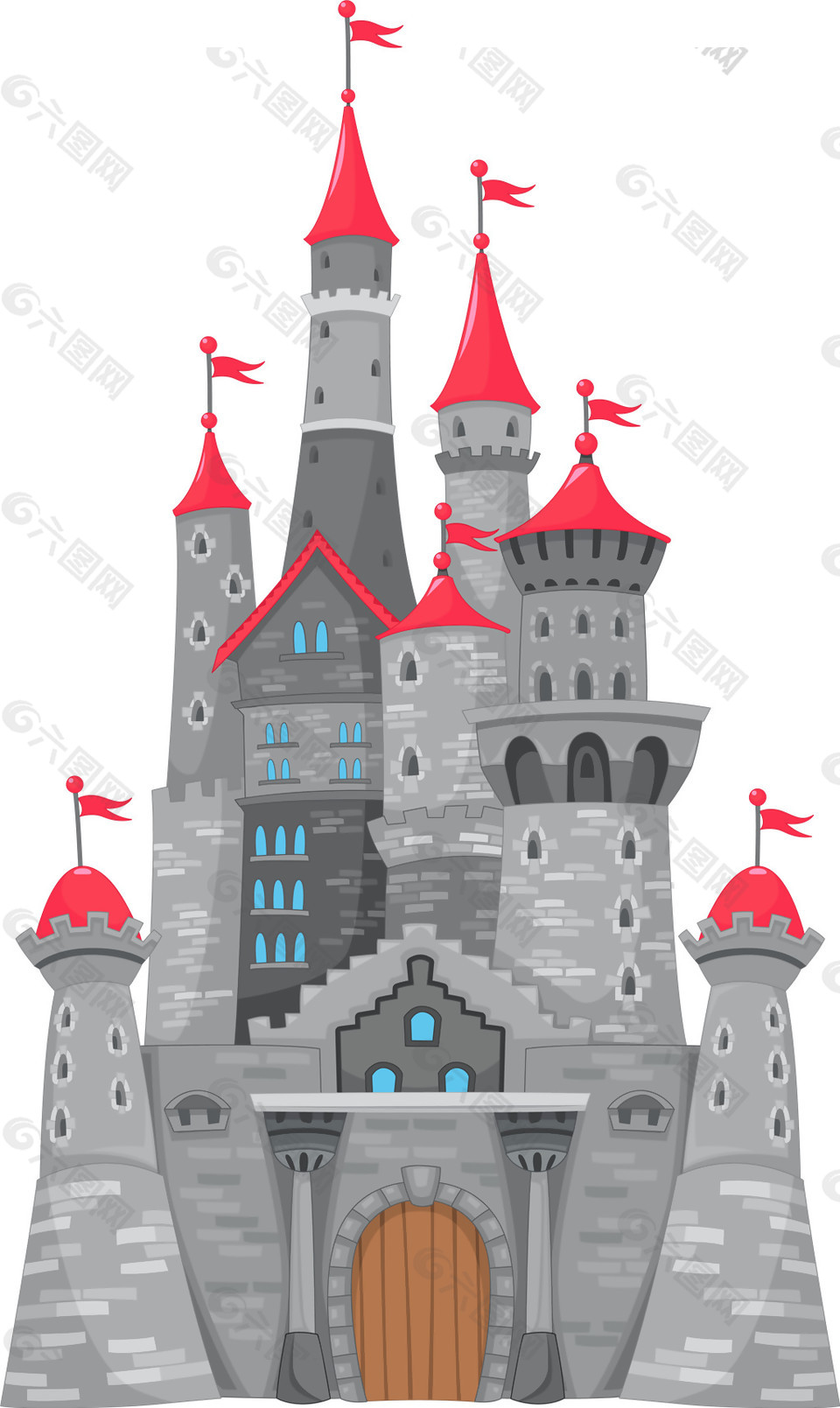 灰色卡通城堡图案元素