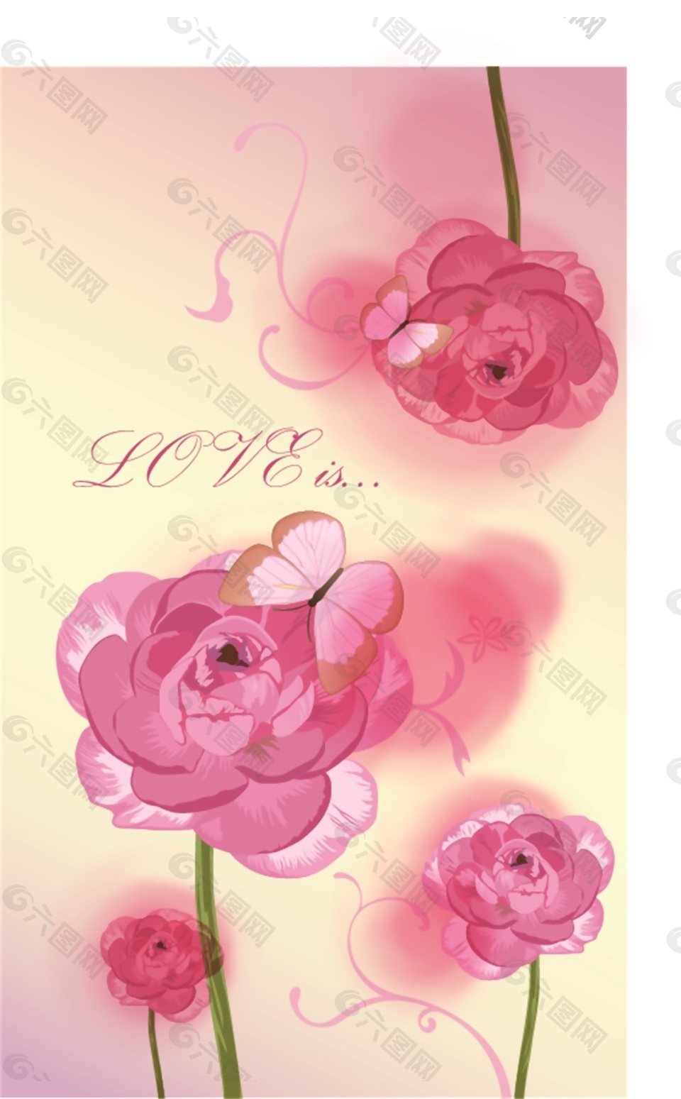 春天蝴蝶飞舞花卉盛开矢量素材